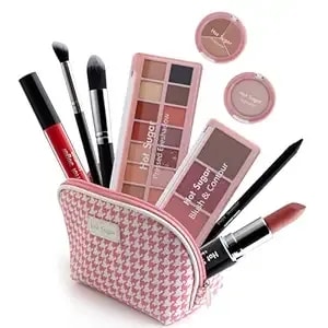 Hot Sugar All In One Makeup Kit, Makeup Set For Women, Girls Makeup Kit For Teens With Eyeshadow, Blush, Contour, Highlighter, Concealer, Lipstick, Lip Gloss, Eyeliner And Brush (Pink)