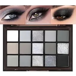 Black Smoky Eye Shadow Palette, 15 Colors Black Dark Grey Smokey Goth Eyeshadow Pallet, Matte High Pigmented Basic White Gray Eyeshadow For Woman