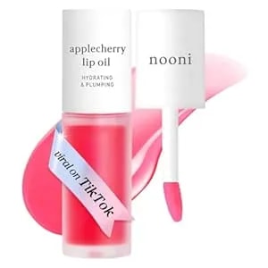 Nooni Korean Lip Oil - Applecherry - Long-Lasting, Moisturizing, Plumping, Revitalizing For Dry Lips, Waterproof, No Peel Off, Hydrating Lip Stain, Stocking Stuffers, Trendy Stuff, 0.12 Fl Oz