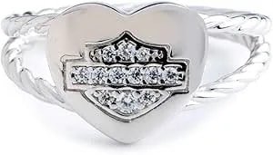 Harley-Davidson Womens Embellished Bar & Shield Logo Heart Ring, Sterling Silver