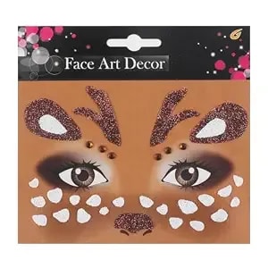Deer Face Stickers Halloween Face Tattoo For Women Men With Rhinestone Self Adhesive Glitter Stickers Cute Animal Face Tattoos Eyes Body Makeup Party Cosplay Supplies(Deer)