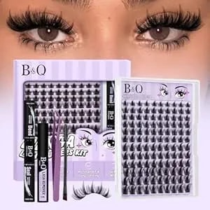 B&Q Manga Lash Clusters Kit Diy Eyelash Clusters At Home With 72h Waterproof Bond And Seal 0.05mm Ultra-Thin Band Wispy Spiky Anime Lashes For Daily & Party, 8-18mm Lash Extensions(Kit-Anime 01)