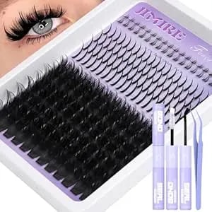 Jimire Volume Lash Clusters Kit 12-18mm D Curly Lash Extension Kit With Lash Bond And Seal Thick Fluffy Cluster Eyelash Extensions With Spiky Lash Clusters Bottom Lashes 216pcs Pack
