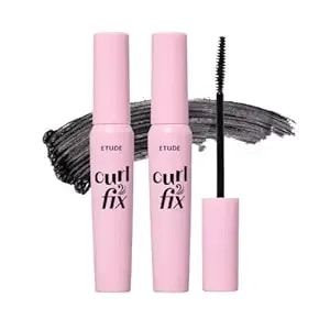 Etude Curl Fix Mascara Black 1+1 Set, Lash Mascara, Strong Curl Up, Long-Lasting, Waterproof, Light-Weight, Korean Makeup, Beauty, Vegan Certified (0.27 * 2 Fl Oz)