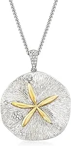 Ross-Simons 0.10 Ct. T.W. Diamond Sand Dollar Pendant Necklace In Sterling Silver And 14kt Yellow Gold