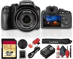 Panasonic Lumix fz85d / fz80d Digital Camera 18.1mp Mos Sensor 60x Optical Zoom 20-1200mm Equivalent 4k30 Video Power O.I.S. Bundle With 64gb Memory Card + Cleaning Kit And More (5 Items)