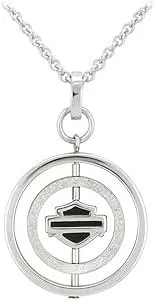 Harley-Davidson Women'S Large Circle Bar & Shield Spinner Necklace, Silver