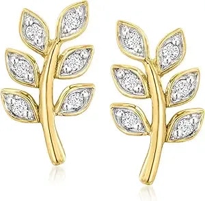 Ross-Simons 0.12 Ct. T.W. Diamond Leaf Earrings In 18kt Gold Over Sterling