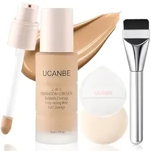 Ucanbe 2-In-1 Liquid Foundation & Concealer, Full Coverage Foundation Makeup Set For Combination & Oily Skin, Hydrating Formula With Hyaluronic Acid, Vitamin C (08 Sun Beige)