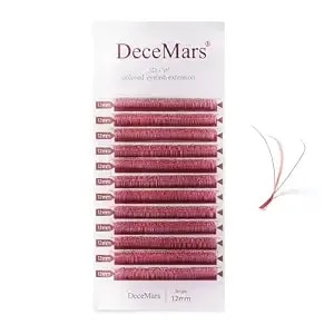Decemars 1440pcs 3d W Colored Eyelash Extensions Clusters 0.07mm D Curl 8-15mm Mixed Tray 12 Rows Easy Fan Volume False Eyelashes Diy Colorful Fluffy Faux Mink Lashes For Salon (Red 0.07-D, 8-15mm)