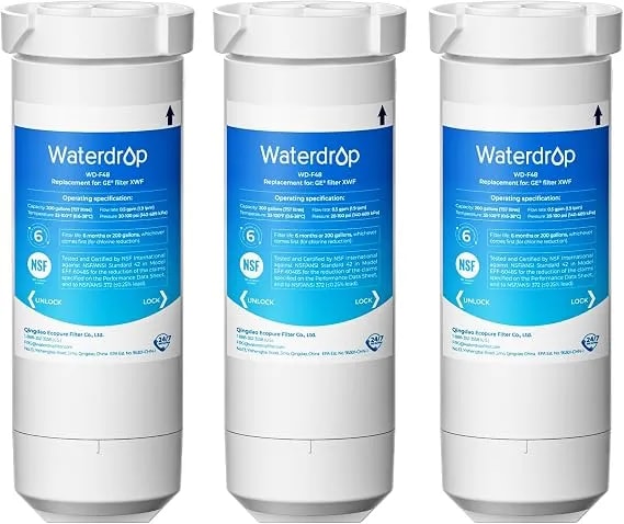 Waterdrop Xwf Water Filter Replacement For Ge® wr17x30702, 3 Pack, No Chip - Replacement For Ge® Xwf, Nsf 42 & 372 Certified, Compatible With Ge® gne27, gfe26, gde25, gss25, pse25 Series Refrigerators