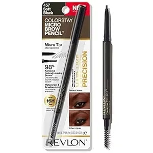 Revlon Colorstay Micro Eyebrow Pencil With Built In Spoolie Brush, Infused With Argan And Marula Oil, Waterproof, Smudgeproof, 457 Soft Black, 0.003 Oz