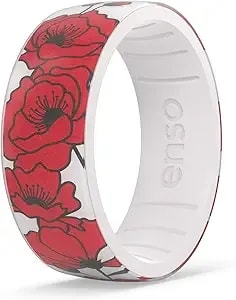 Enso Rings Inked Floral Printed Silicone Ring - Ultra Comfortable And Flexible Design