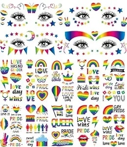 120+ Pcs Rainbow Temporary Tattoos Waterproof, Pride Festival Face & Body Tattoo Stickers, Lgbtq Parade Accessories, Colorful Fake Tattoos For Women Men Pride Month Party Supplies