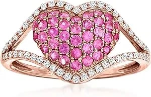 Ross-Simons 0.60 Ct. T.W. Pink Sapphire And .20 Ct. T.W. Diamond Heart Ring In 14kt Rose Gold