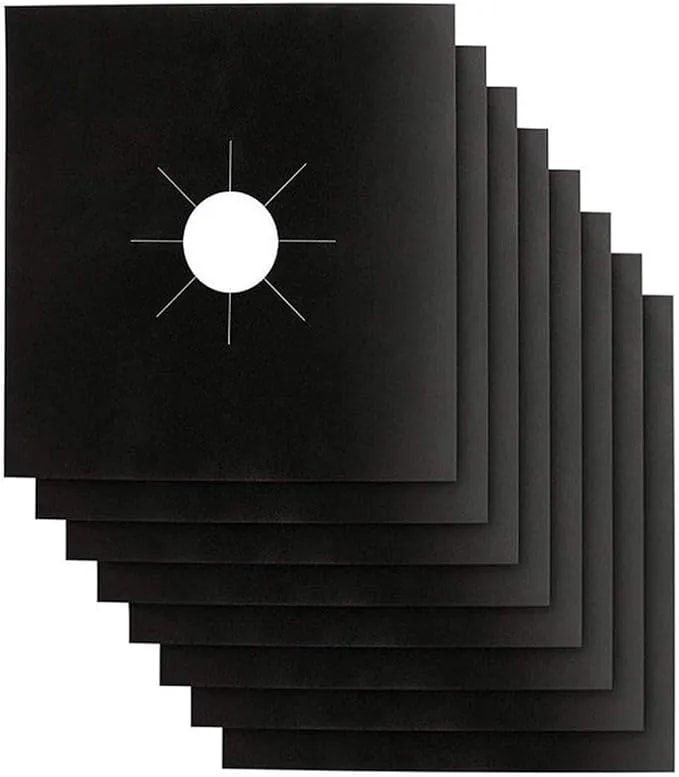 Yrym Ht Reusable Gas Stove Burner Covers, 10.6" X 10.6", 8 Packs, Black - 0.2mm Double Thickness, Non-Stick, Cuttable Protectors, Fast Clean Liners, Bpa Free, Machine Washable, For Kitchen & Cooking