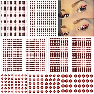 2102pcs Face Gems Stick On, Self Adhesive Hair Jewels Face Rhinestones Stickers Bling Jewels For Hair Nails Makeup Clothes Shoes Bags Diy Craft, 7 Size 14 Sheets (Red)