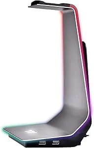 Thermaltake Argent hs1 Rgb Gaming Headset Stand With 3.5mm Aux And 2 Usb Ports, Aluminum Headphone Holder Hanger Rack, Sync Lighting Effects Tt Rgb Plus Products. Gea-hs1-Thssil-01