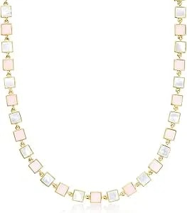 Ross-Simons Pink Opal And Mother-Of-Pearl Station Necklace In 18kt Gold Over Sterling. 18 Inches