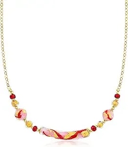 Ross-Simons Italian Multicolored Murano Glass Bead Necklace In 18kt Gold Over Sterling. 18 Inches