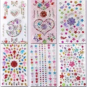6 Sheets Eye Face Body Gems Jewels Rhinestone Temporary Tattoo Nail Art Stickers, Self Adhesive Crystal Rainbow Makeup Mobile Pc Diamonds Face Stick Gems For Party Body Rhinestone