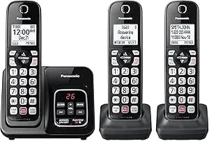 Panasonic Cordless Phone With Answering Machine, Advanced Call Block, Bilingual Caller Id And High-Contrast Display, Expandable System With 3 Handset Cordless Telephones - Kx-tgd833m (Metallic Black)