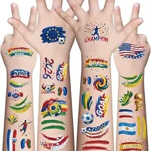 Awinmay 45 Pcs Soccer Tattoos - World Cup Temporary Tattoos For Kids，Adult，Teens，Soccer Party Favors Sports Themed Supplies Fake Tattoo Stickers，World Cup 2026 Merchandise，Kids Goodie Bag Stuffers