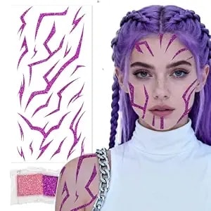 Iridescent Temporary Tattoos 60 Pcs - Metallic Shine Korean Idol Waterproof Body Art Stickers For Party Decorations Or Halloween Demon Cosplay, Flexible Gothic Line Designs For Arms Neck & Face