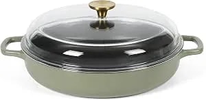 Sur La Table Kitchen Essentials Supper Club 3.75 Quart Enamel Cast Iron All In One Multi-Purpose Non-Toxic Nonstick Braiser Pan W/Borosilicate Glass Lid - Juniper Green