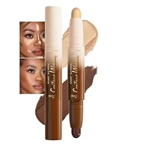 Dual Ended Contour Stick, Nude Brown + Nude Cream Concealer Highlighter, Waterproof No Transfer Long-Lasting 2-In-1 Face Contour Bronzer Stick For Daily Makeup 24#