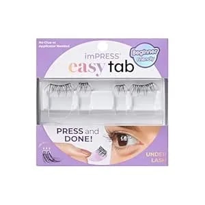 Kiss Impress Falsies Easy Tab Press On Self Adhesive Eyelashes, Black, 'Classy Natural', 1 Pair Of 6mm-7mm Inner Natural Volume Eyelash Clusters & 1 Pair Of 6mm-10mm Outer Half-Lashes With Easy Tabs