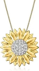 Ross-Simons 0.70 Ct. T.W. White Topaz Sunflower Pendant Necklace In 18kt Gold Over Sterling