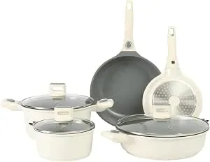 Sur La Table Kitchen Essentials 13 Piece Detachable Handle Pots And Pans Premium Pfa Free Premium Ceramic Non Stick Induction Safe And Secure Removable Handle Cookware Set - Eggshell White