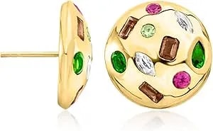 Ross-Simons 2.70 Ct. T.W. Multi-Gemstone Button Earrings In 18kt Gold Over Sterling