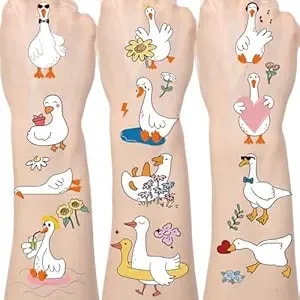 Gameza Funny Goose Temporary Tattoos - 6sheets One Goose Birthday Decor Decorations Girls Boys Silly Foolish Goose Tattoo Temporary Gifts Duck Geese Animals Theme Party Favors Supplies Prizes Rewards
