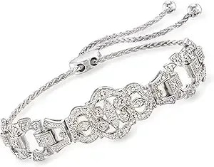 Ross-Simons 0.25 Ct. T.W. Diamond Openwork Bolo Bracelet In Sterling Silver
