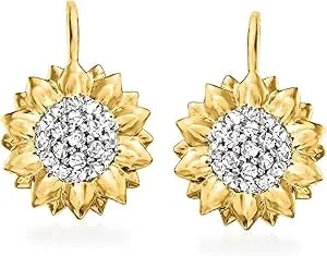 Ross-Simons 0.40 Ct. T.W. White Topaz Sunflower Drop Earrings In 18kt Gold Over Sterling