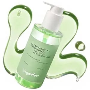 Veganifect Hydrating Light Cleansing Oil For Sensitive Skin, Waterproof Makeup Remover & Blackhead Cleaner With Rice Bran Oil, Turmeric, And Centella Asiatica, Korean Skin Care (205ml/6.93 Fl Oz)