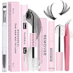 Lash Bond And Seal Kit 4 Pcs Diy Lash Extension With Waterproof Lashe Cluster Glue 72h Hold And Seal Lash Remover Tweezers Portable Eyelash Brush With Cap For Eyelash Extensions Beginners