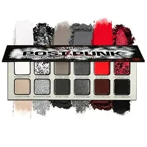 Black Grey Red Eyeshadow Palette Goth Makeup, Cold Silver Smokey Eye Shadow Compact Metallic & Matte Finishes Pigmented Burgundy Brown Cream Eyeshadow For Smokey Punk Bold Dark Vampire Gothic Clown