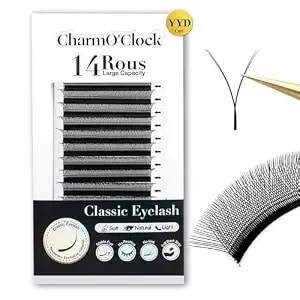 Charmo'Clock Salon Grade Eyelash Extension Yy D Curl 12mm Length Classic Lash Extensions Curved Lash Design Matte Black Professional Quality For Lash Techs(Yy D 12mm)