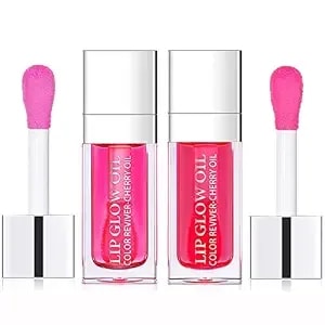 2 In 1 Lip Oil & Tinted Balm, Hydrating Plump Gloss, Repairs Lip Lines & Lightens, Non-Sticky (Raspberry / Cherry)