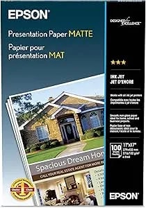 Epson Presentation Paper Matte (11x17 Inches, 100 Sheets) (S041070),White