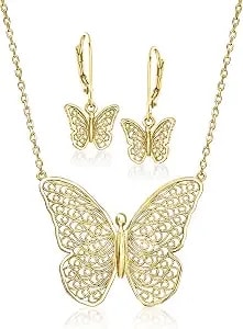 Ross-Simons 14kt Yellow Gold-Plated Jewelry Set: Butterfly Drop Earrings And Necklace. 18 Inches