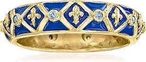 Ross-Simons 0.10 Ct. T.W. Sapphire And Blue Enamel Fleur-De-Lis Ring In 18kt Gold Over Sterling