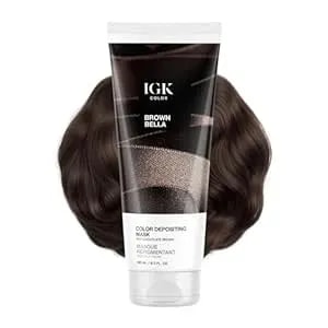 Igk Brown Bella Color Depositing Hair Mask - Chocolate Brown Semi Permanent Hair Color Conditioner + Gloss Toner - Hydrating Formula Adds Shine + Refreshes Color - Vegan + Cruelty Free - 6 Oz