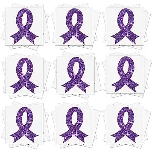 20 Sheets 240 Pcs Purple Ribbon Glitter Tattoos Domestic Violence Awareness Ribbon Temporary Tattoos Lupus Overdose Alzheimers Pancreatic Cancer For Women Man Charity Public Social Event