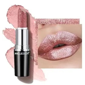 Anglicolor Metallic Nude Pink Lipstick,High Impact Lipcolor,Lightweight Hydrating Formula Smooth And Non-Sticky,Light Pink Lipstick For Women,Girls,Full-Coverage Lip Color (07 Pure Envy, 4g)