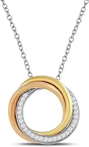 Amazon Essentials Yellow And Rose 14k Gold Over Sterling Silver 0.2 Cttw Round White Diamonds Circle Pendant Necklace, 18 Inch Rolo Chain