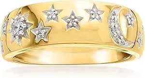 Ross-Simons 0.15 Ct. T.W. Diamond Moon And Star Ring In 18kt Gold Over Sterling